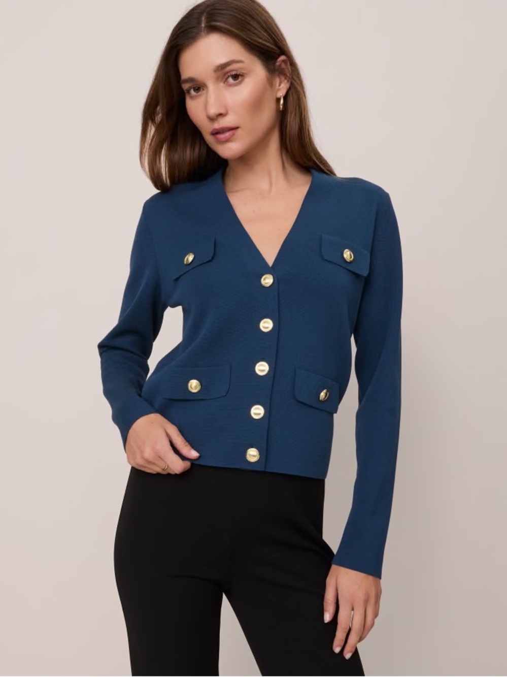 Ann Taylor Blue Button Front V-Neck Cardigan Sweater Jacket
